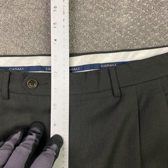 Canali Dress Pants Slacks Men's 36 Measures 35 x 29 Wool Green Pleats Cuffed - Picture 10 of 13